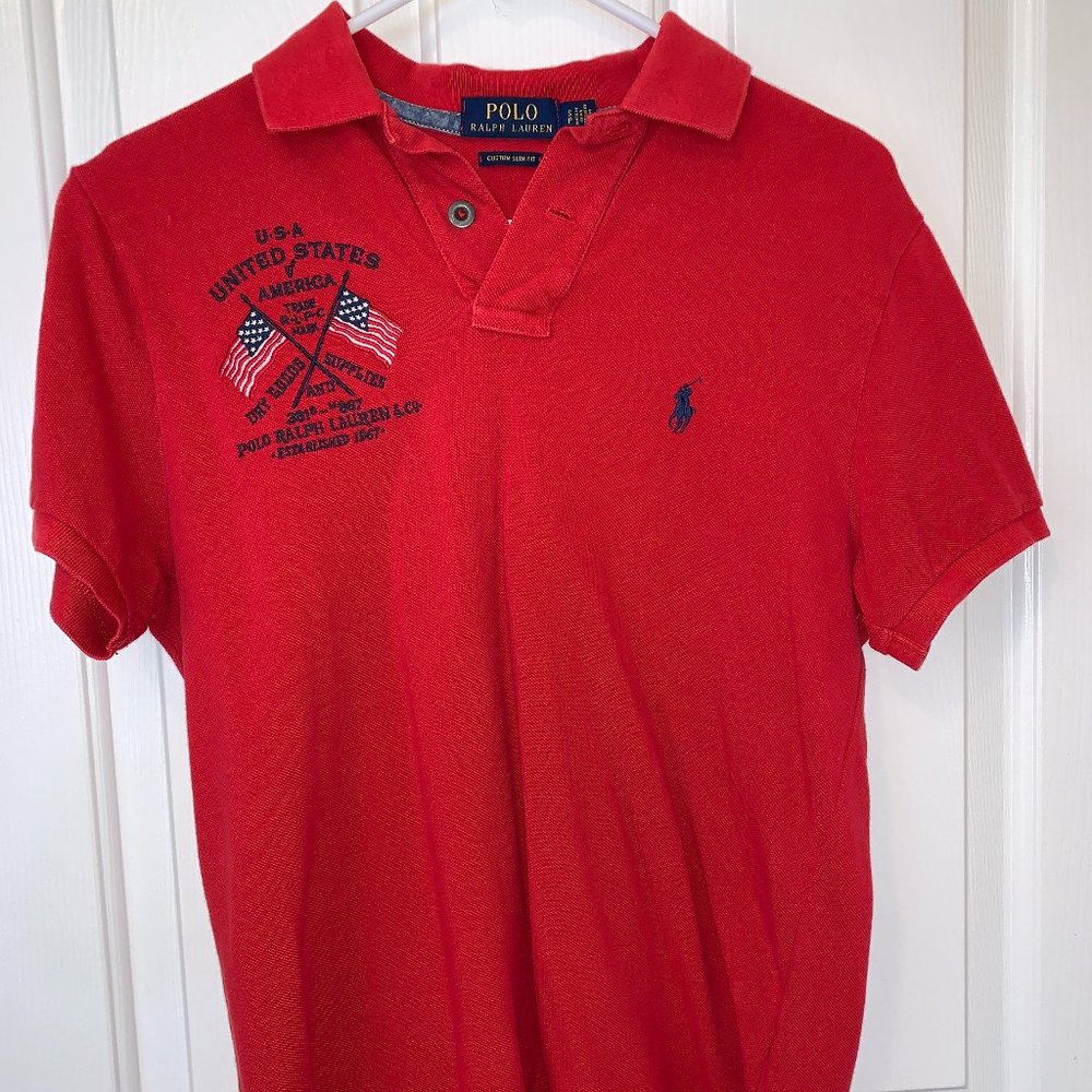 RARE RALPH LAUREN Stadium Embroidered USA American Eagle Banner Logo Polo Shirt